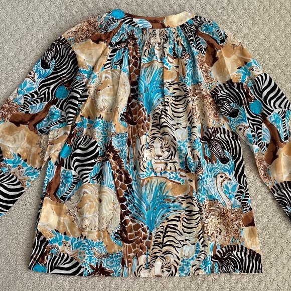 Lilly Pulitzer Elsa 100% Silk Blouse Lilly's Zoo Print M Smocked Timeless NWOT - Picture 11 of 16